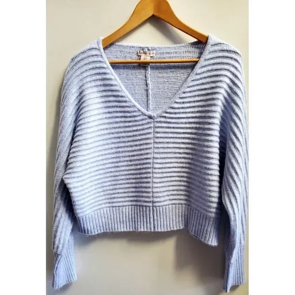 Sincerely Jules Sweater US LG Ribbed Powder Blue Ribbed Texture Long Sleeve - Picture 2 of 9